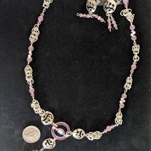 Pink and silver costume necklace earrings set